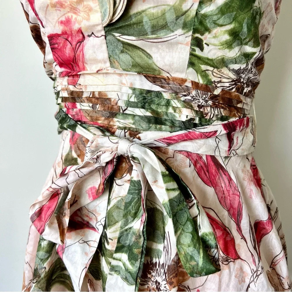 MARINEBLU Belted Floral Ruffle Halter Dress—SZ. Small - Picture 3 of 15
